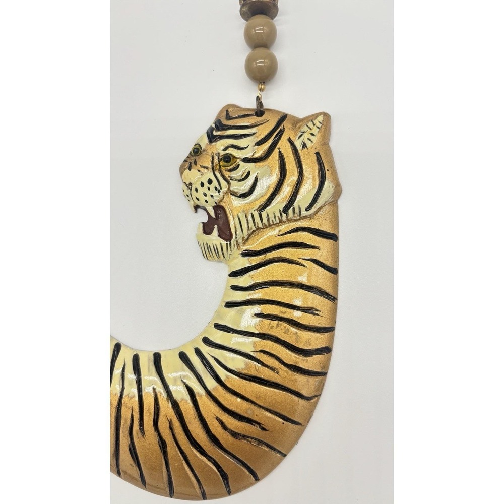 Huge Vintage Hand Painted Tiger Statement Necklace - Picture 3 of 7